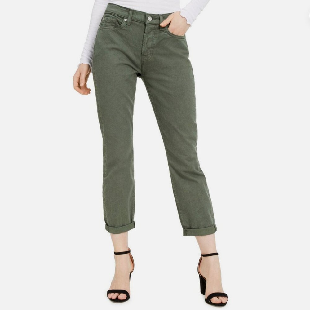 NEW 7 for All Mankind Crop Josefina Skinny Boyfriend 31 green jeans pants chinos